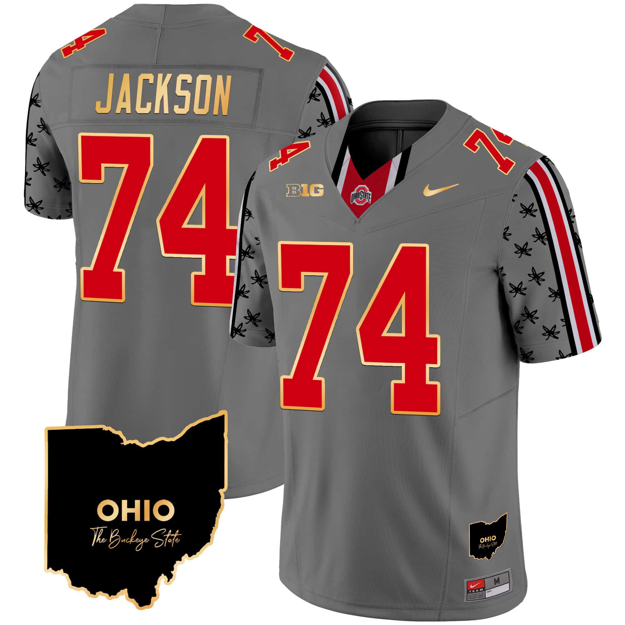 Men Ohio State Buckeyes #74 Jackson Grey 2024 Nike Home Patch Gold Trim Vapor Limited NCAA Jersey->indianapolis colts->NFL Jersey